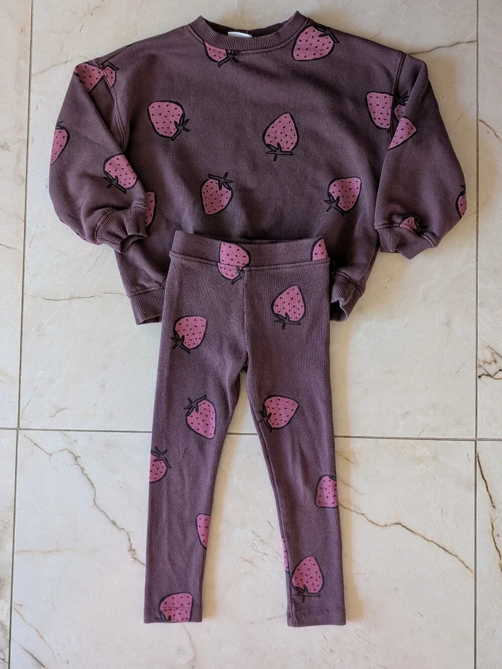 Zara | Plum and Pink Strawberry Crewneck Set